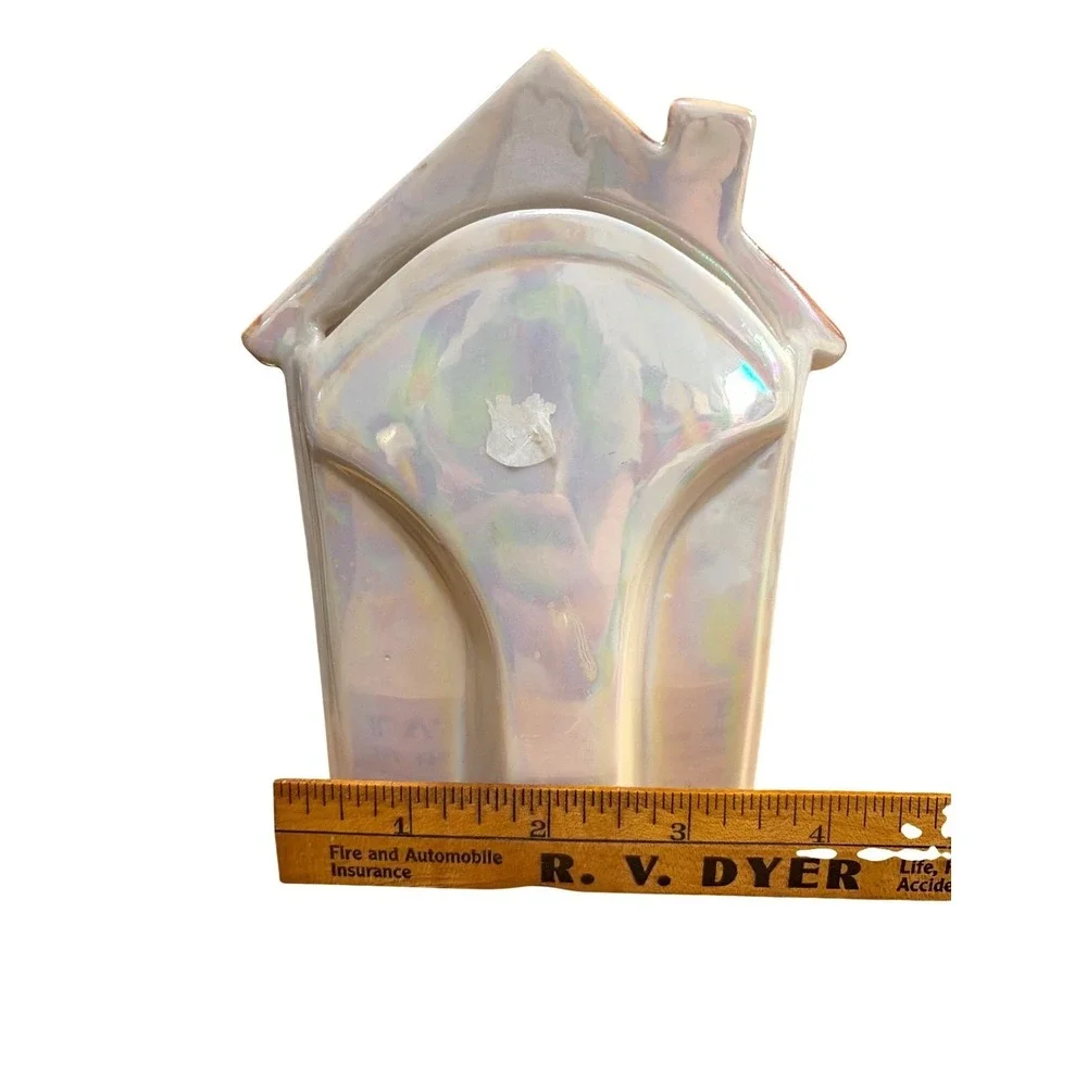 Ceramic‎ Cottagecore House Shaped Welcome Wall Pocket Vase Iridescent Floral